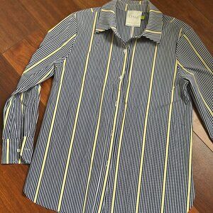 Lysse Button Down Collared Shirt Stripped Navy Yellow White Size XS
